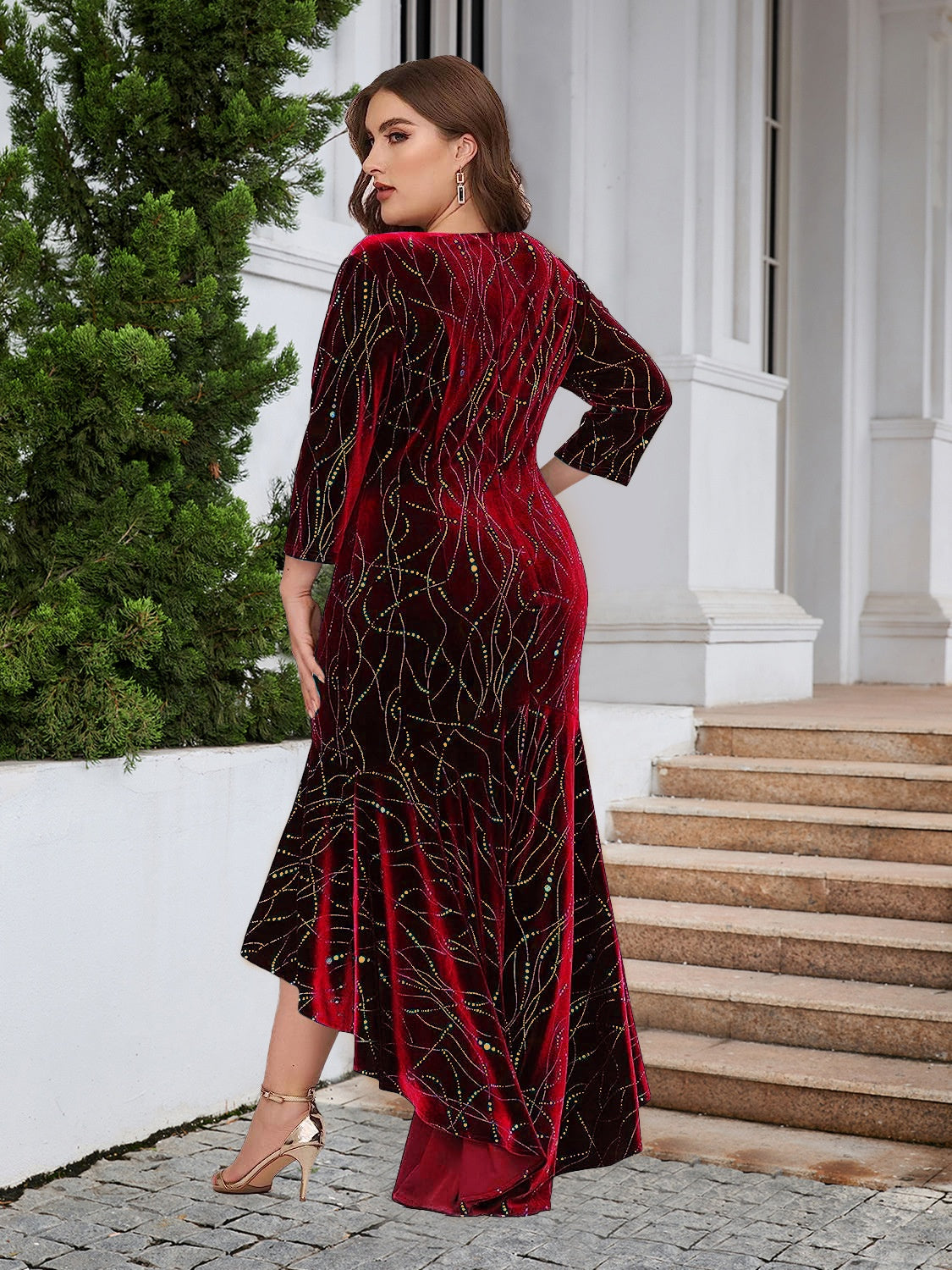 Elegant Plus Size Ruffle Hem High-Low Dress