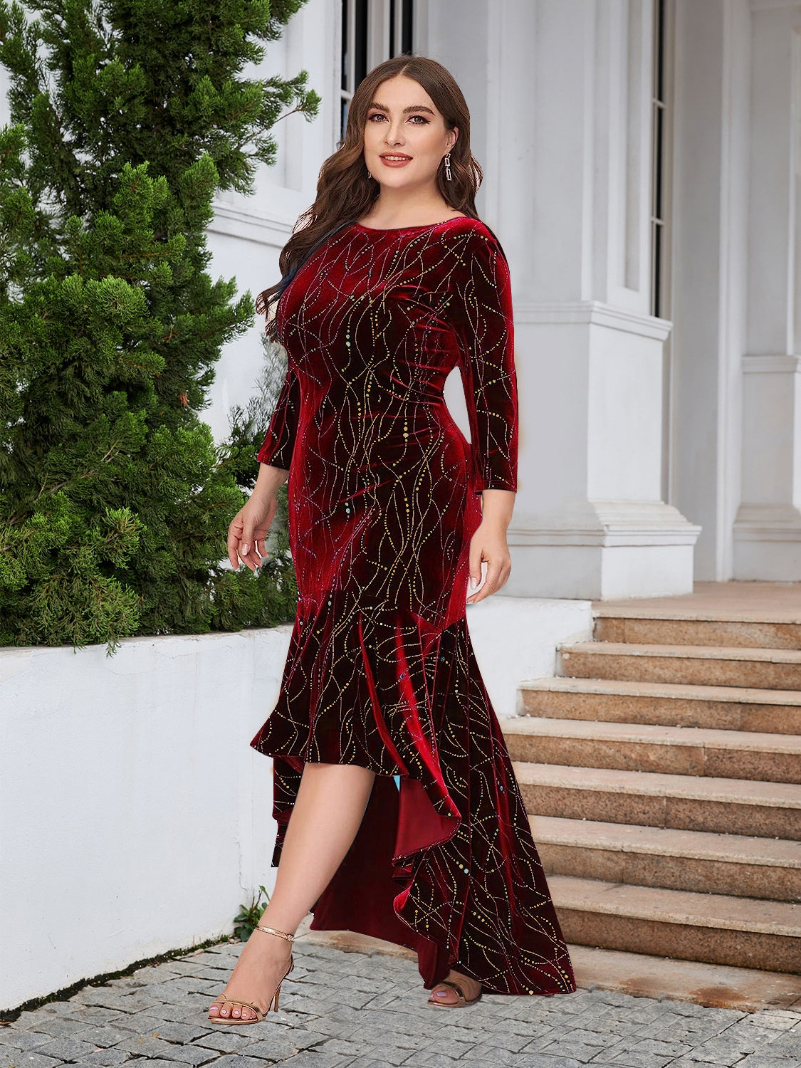 Elegant Plus Size Ruffle Hem High-Low Dress