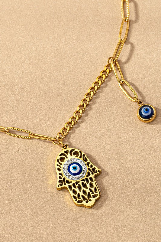 water proof hamsa evil eye pendant necklace