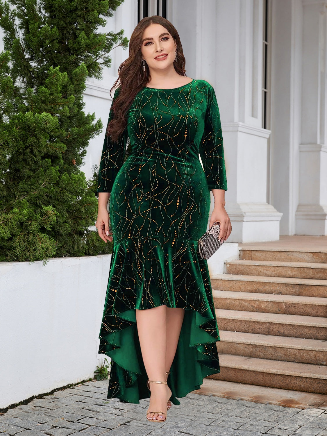 Elegant Plus Size Ruffle Hem High-Low Dress Elegant Plus Size Ruffle Hem High-Low Dress