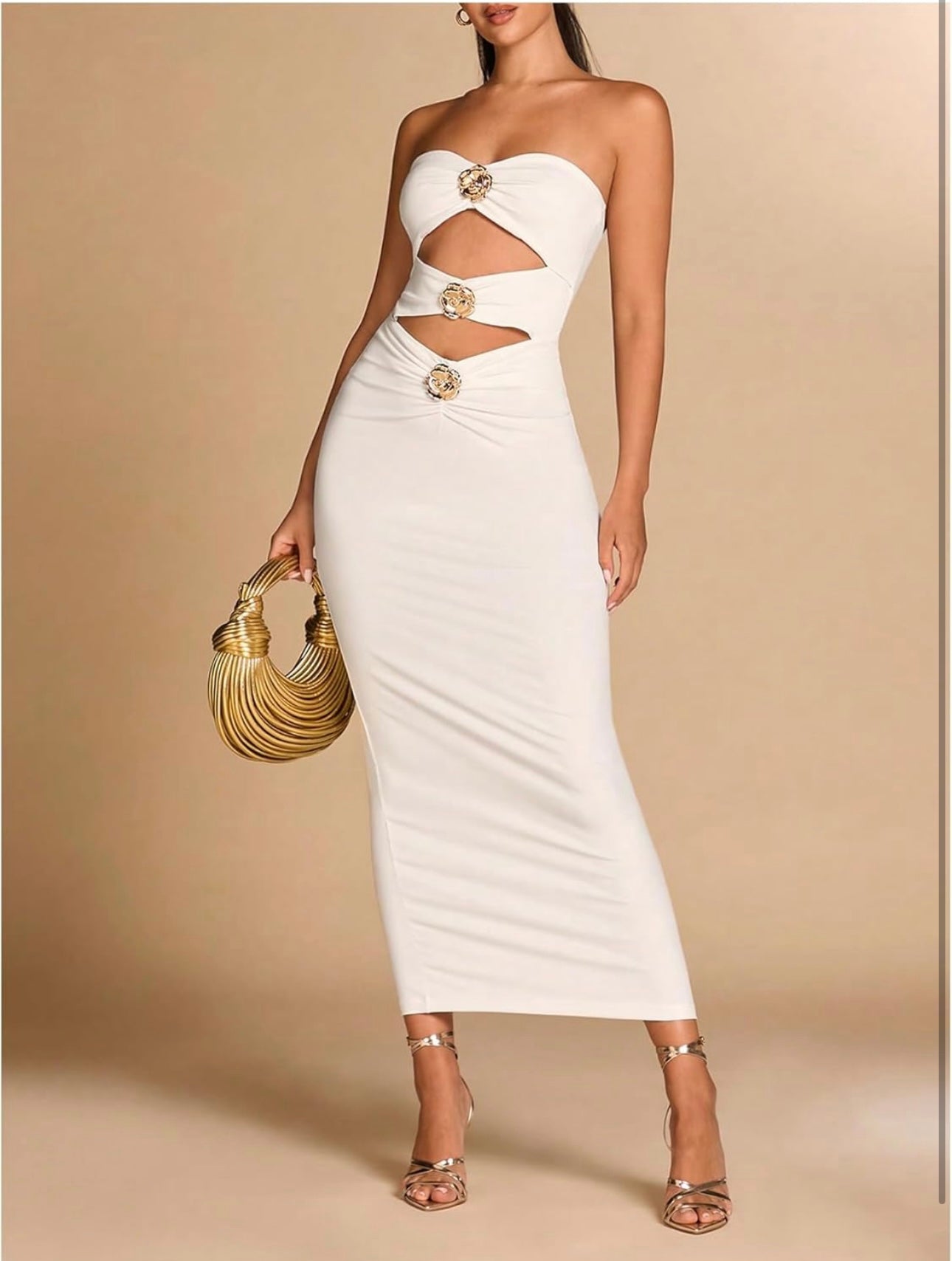 Sculpted Confidence Maxi Strapless Cutout Dress with Floral Detail