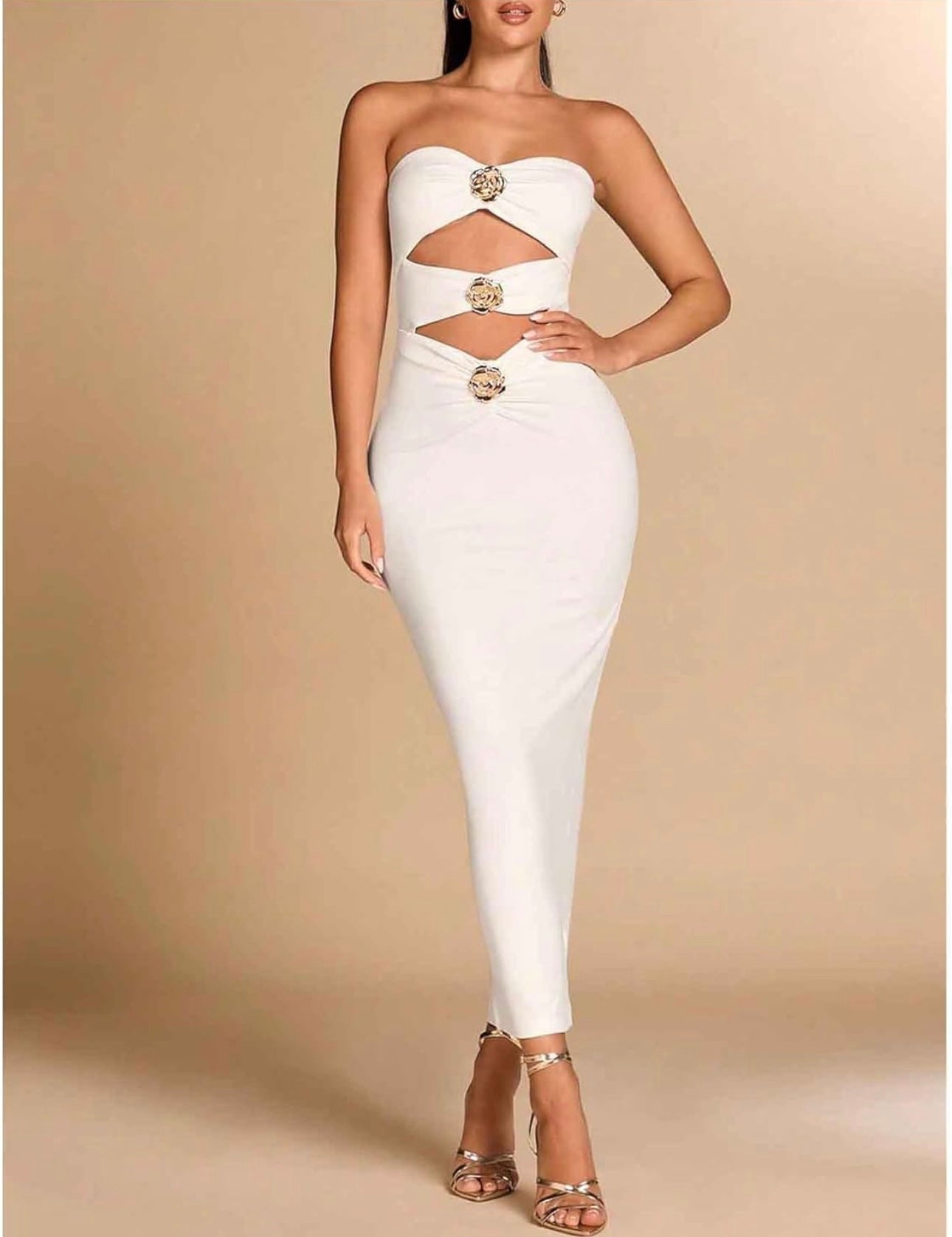 Sculpted Confidence Maxi Strapless Cutout Dress with Floral Detail