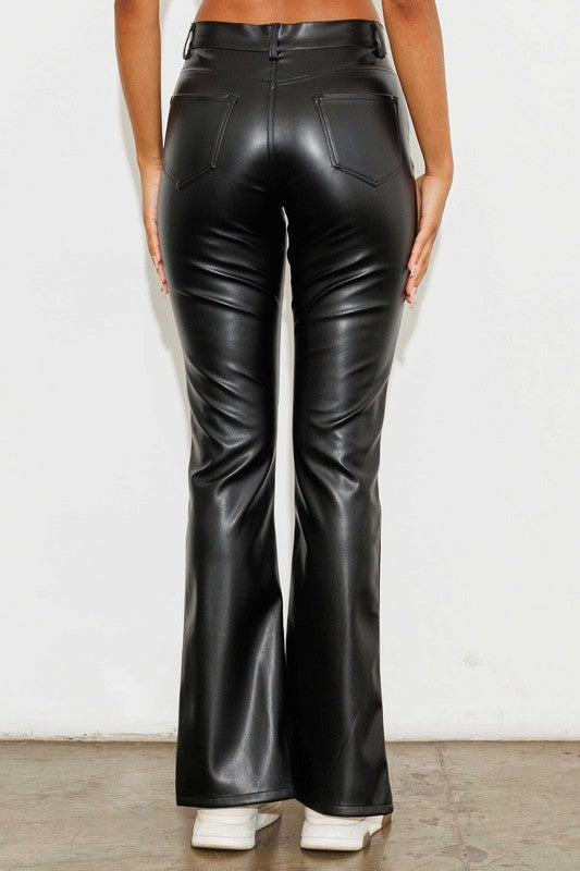 Vegan Leather Front Slit Bootcut Pants | Stylish Comfort with a Modern Edge