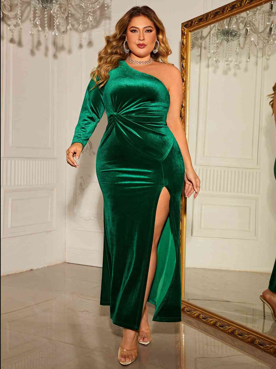 Plus Size One-Shoulder Twisted Split Dress | Twisted Design