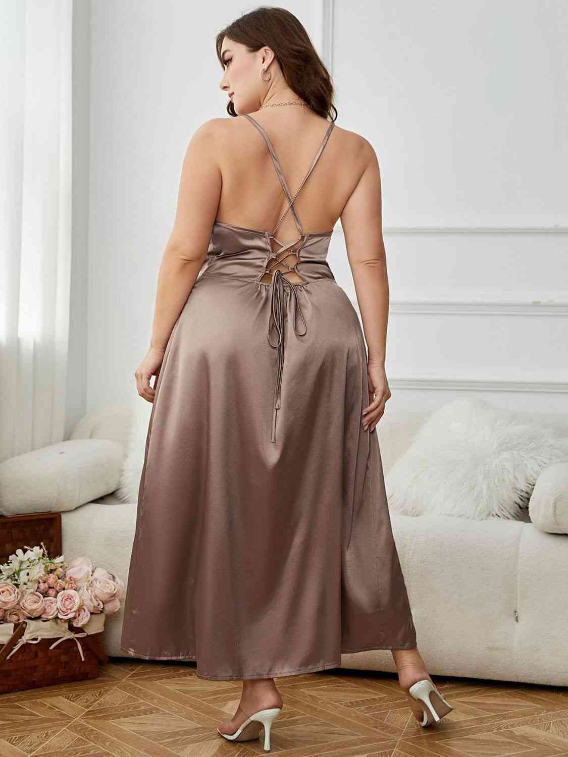 Spaghetti Strap Women's Plus Size Night Dresses Plus Size Lace-Up Spaghetti Strap Split Night Dress Embrace Evening Spaghetti Strap Women's Plus Size Night Dresses Plus Size Lace-Up Spaghetti Strap Split Night Dress Embrace Evening